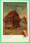 Preview: AK Nürnberg / um 1900 / Litho Wappen geprägt / Dürer Haus Wohnhaus / Fachwerk Strassenansicht / Könstler Karte Monogramm WR